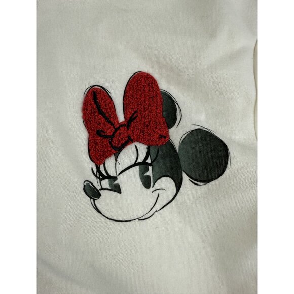Disney Women Sweatshirt Large White Fleece Hoodie Minnie Mouse Embroidered - Picture 5 of 11